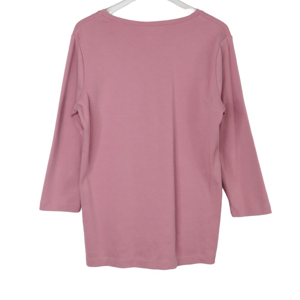 L.L Bean Blush Pink High V-Neck 3/4 Sleeve Casual Blouse Top Small - Picture 3 of 5